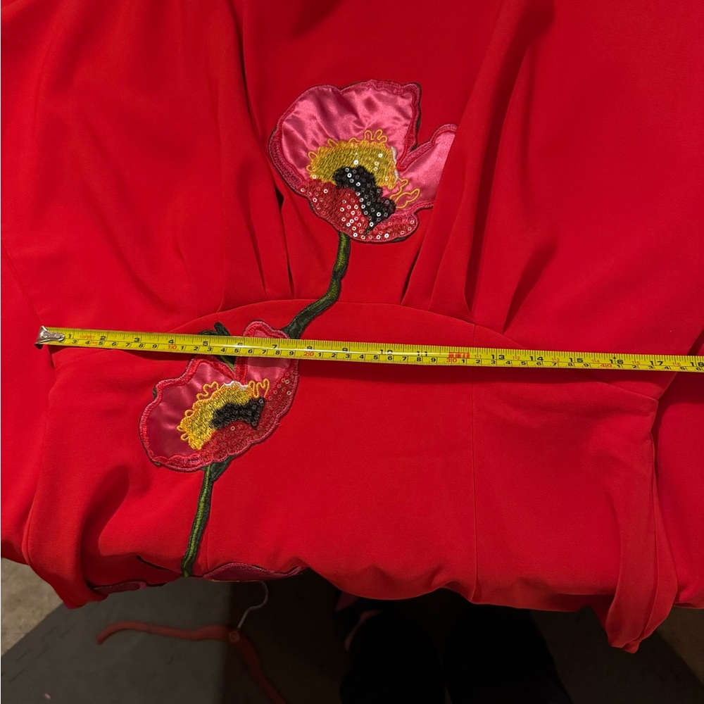 FEHAUTE Red Applique Boat Neck Short Sleeve Backless Sheath Maxi Dress.  Size 14 - Picture 6 of 11